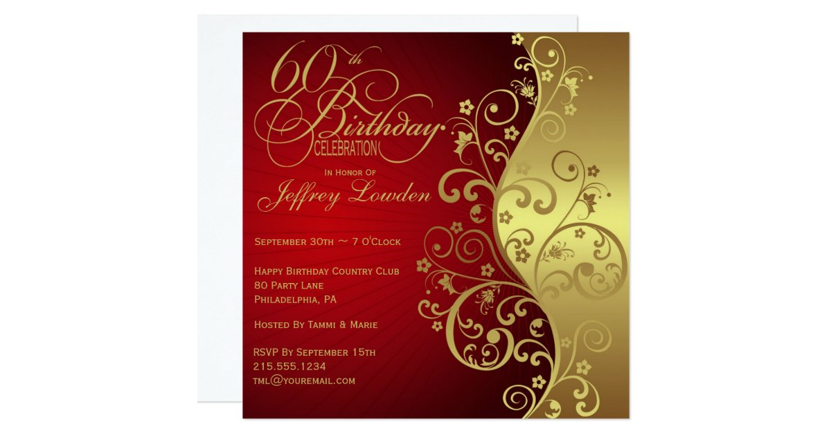 Red & Gold 60th Birthday Party Invitation | Zazzle