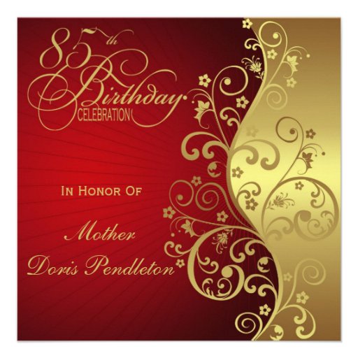 Red &  Gold 85th Birthday Party Invitation