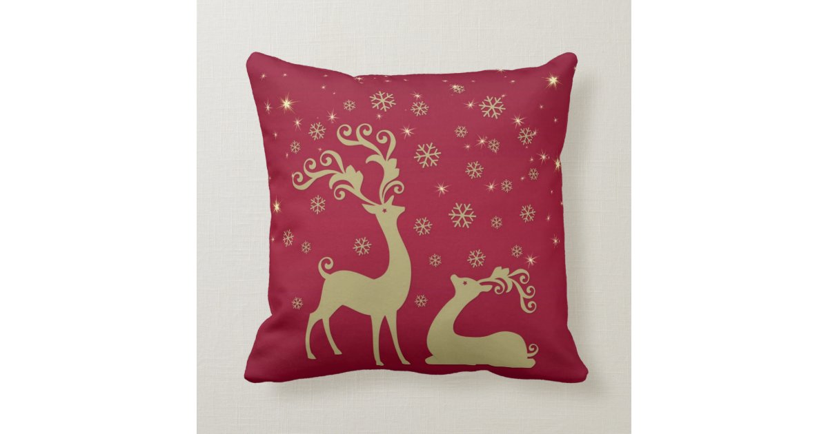 Red, gold and green Christmas reindeer Throw Pillow Zazzle