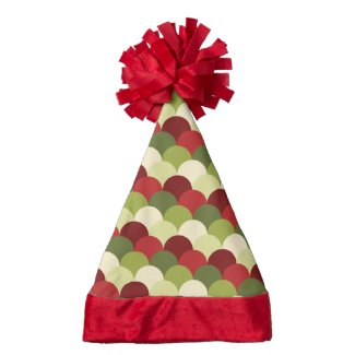 Red Gold and Green Scalloped Stripes Santa Hat