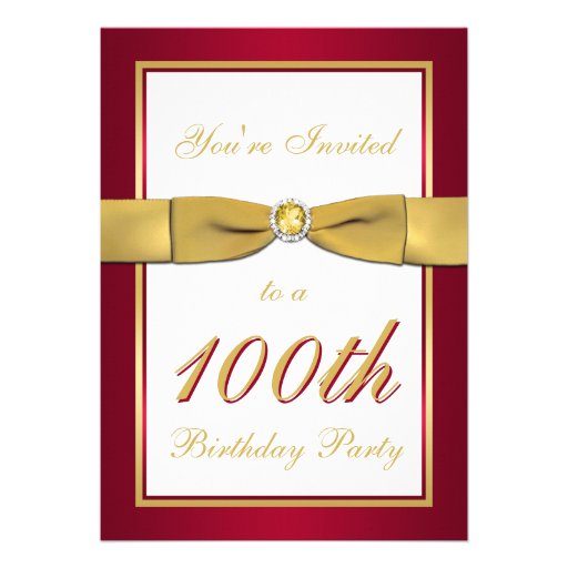 Red, Gold, and White 100th Birthday Invitation