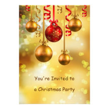 Red & gold baubles Christmas Party Invite