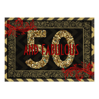 Red Gold & Black Art Deco 50th Birthday Invite Red Gold & Black Art Deco 50th Birthday Invite