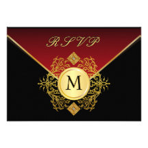 Red Gold Black Birthday Anniversary Wedding RSVP Personalized Invites