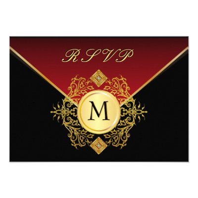 Red Gold Black Birthday Anniversary Wedding RSVP Personalized Invites