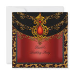 Red Gold Black Birthday Party Leopard Personalized Announcements