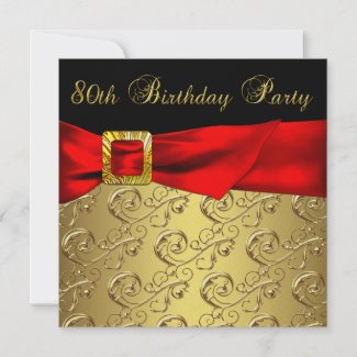 Red Gold Black Damask Womans 80th Birthday Party zazzle_invitation