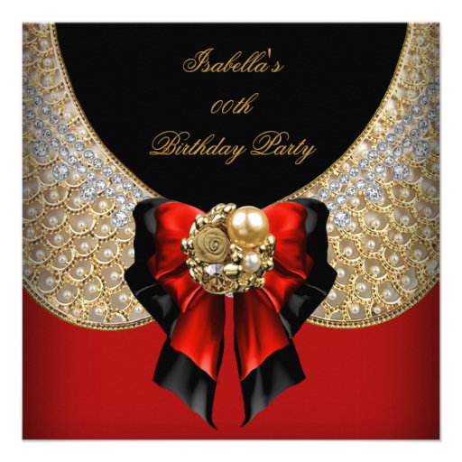Red Gold Black Elegant Birthday Party Invitations (front side)