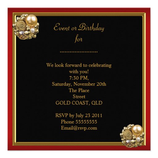 Red Gold Black Elegant Birthday Party Invitations