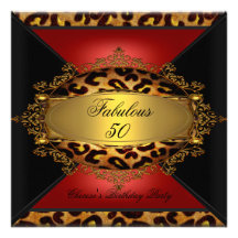Red Gold Black Leopard Birthday Party 50th 50 2 Announcement