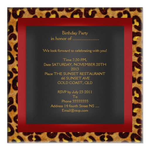 Red Gold Black Leopard Birthday Party 50th 50 2 Announcement