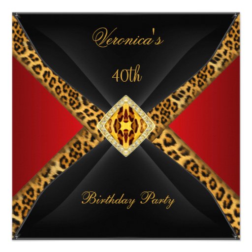 Red Gold Black Leopard Jewel 40th Birthday Personalized Invitation