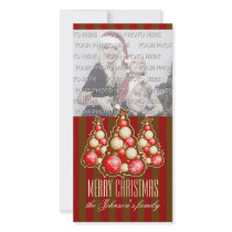 Red & Gold Bubbles Christmas Tree Custom Photo Card