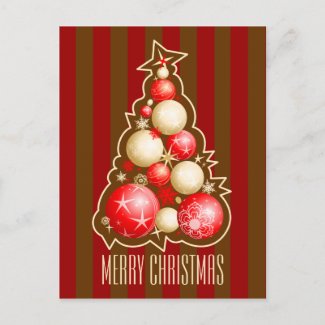 Red & Gold Bubbles Christmas Tree postcard