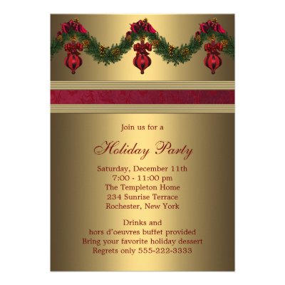 Red Gold Christmas Holiday Party Custom Invitations