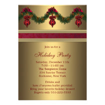 Red Gold Christmas Holiday Party Custom Invitations at Zazzle