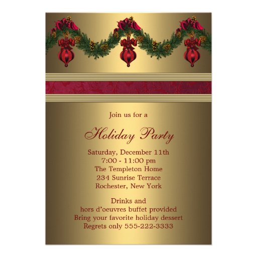 Red Gold Christmas Holiday Party Custom Invitations (front side)