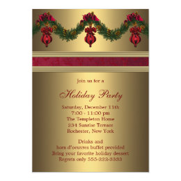 Red Gold Christmas Holiday Party 5x7 Paper Invitation Card