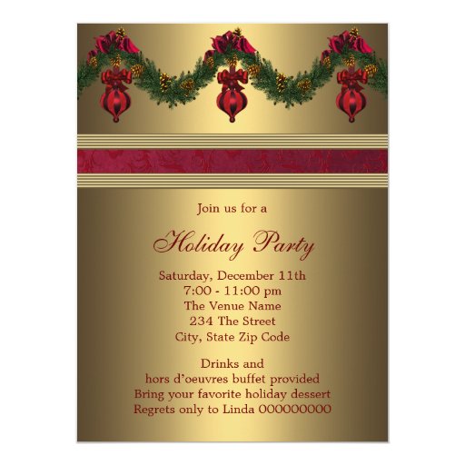 Red Gold Christmas Holiday Party Invite (front side)