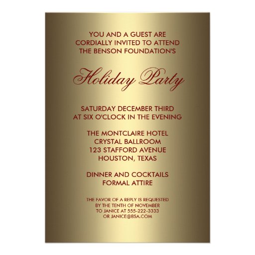 Red Gold Christmas Holiday Party Invites