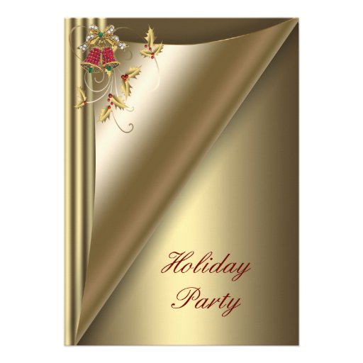 Red Gold Christmas Holiday Party Invites (front side)