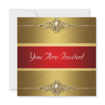 Red Gold Color Birthday Party Announcements