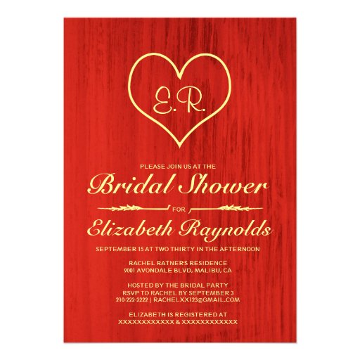 Red & Gold Country Bridal Shower Invitations