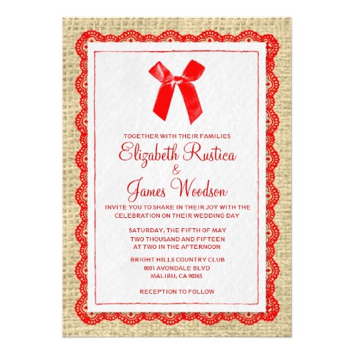 Red & Gold Country Burlap Wedding Invitations