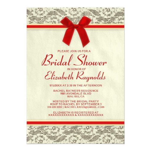Red & Gold Country Lace Bridal Shower Invitations