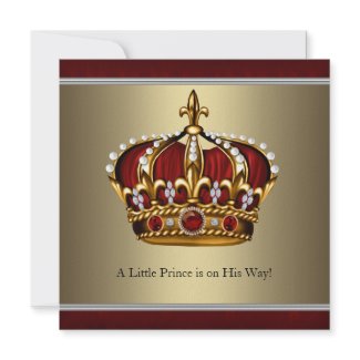 Red Gold Crown Little Prince Boy Baby Shower Custom Announcements