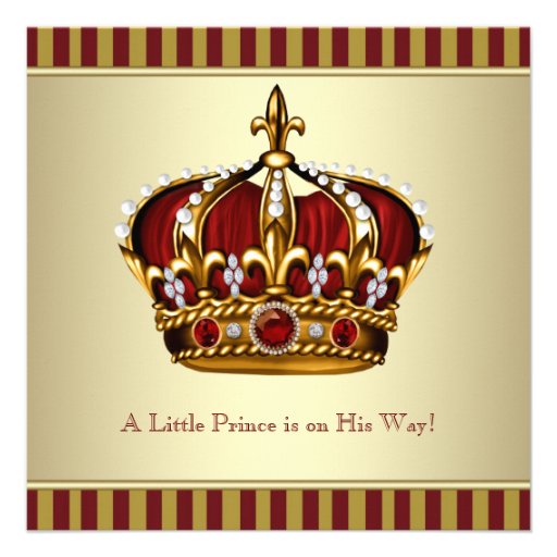 Red Gold Crown Little Prince Boy Baby Shower Custom Invite