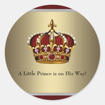 Red  Gold Crown Prince Baby Shower Sticker