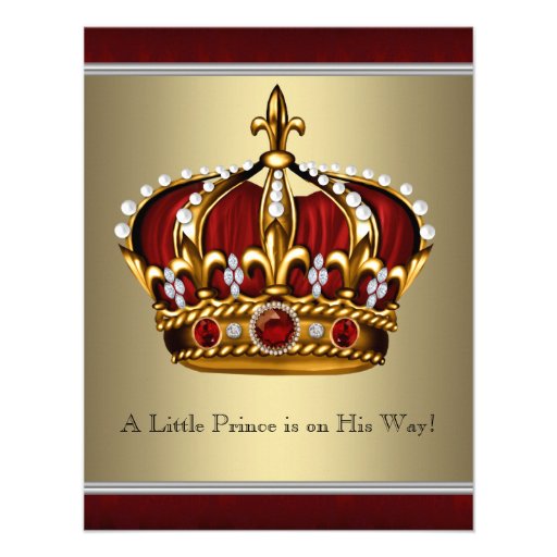 Red Gold Crown Prince Boy Baby Shower Personalized Invitations