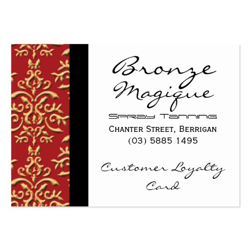 Red Gold Damask Business Customer Loyalty Cards Business Card (front side)