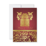 Red &amp; Gold Damask, Chinese Double Happiness RSVP Custom Announcements