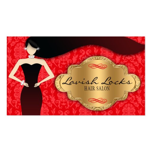 Red Gold Damask Hair Stylist Salon Business Card Template (front side)