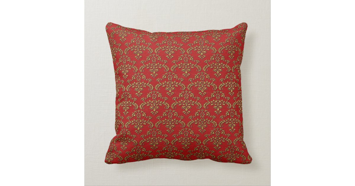 Red & Gold Damask Throw Pillow Zazzle
