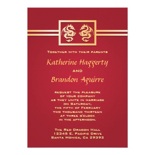 Red & Gold Dragon Invitations (front side)