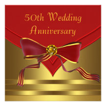 Red Gold Elegant 50th Golden Wedding Anniversary Custom Invitation