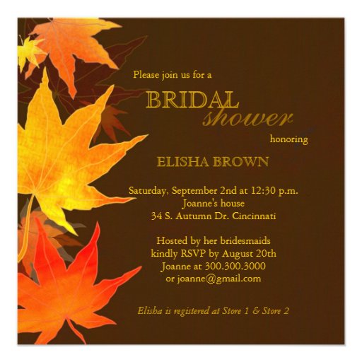 Red, Gold Fall Maple Leaves Bridal Shower Invites