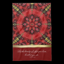 Red Gold Geometric Art Quote Tea Towel kitchen towels