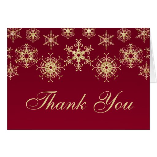 Red, Gold Glitter LOOK Snowflakes Thank You Card