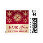 Red Gold Glitter LOOK Snowflakes Thank You Postage