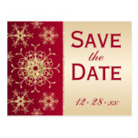 Red Gold Glitter Snowflakes Save the Date Postcard