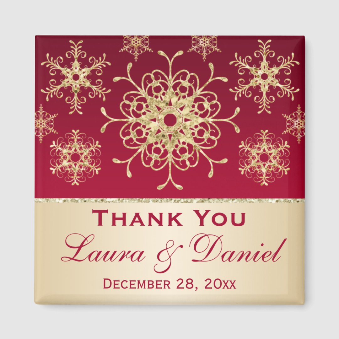 Red Gold Glitter Snowflakes Wedding Favor Magnet Zazzle