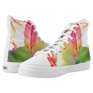 Red Gold Green Amaryllis Abstract Printed Shoes