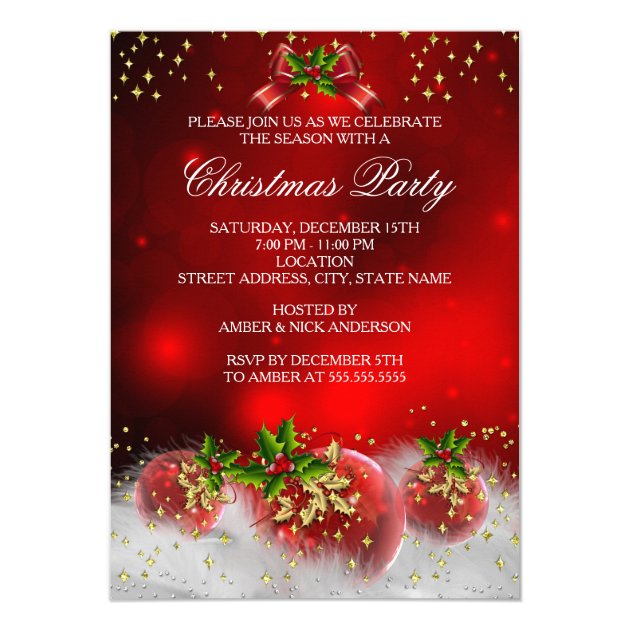 Red Gold Green Holly Christmas Holiday Party Card