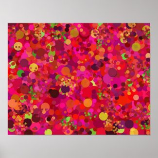 Red Gold Green & Pink Dots Abstract Art Poster