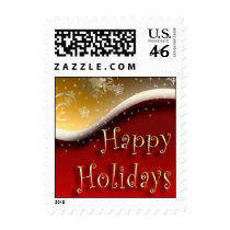 Red & Gold Happy Holidays postage -