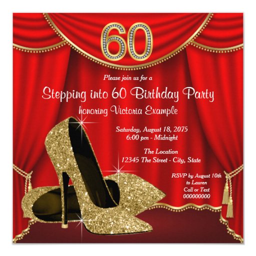 Red Gold High Heel Stepping into 60 Birthday Party ...